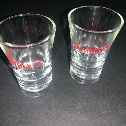 Set of 2 Sambuca Ramazzoti logo shot glasses used
