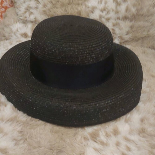 Denia paper straw women's hat new, black