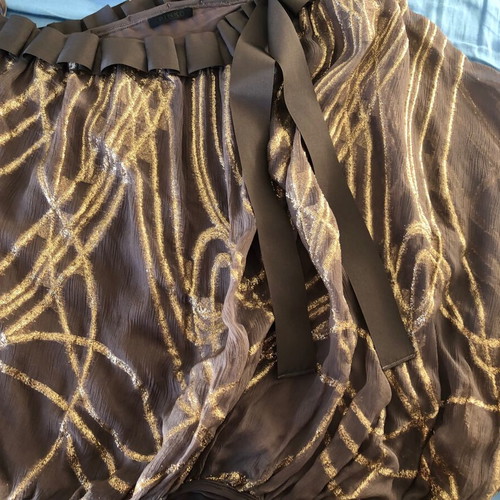 Pinko blouse like new, brown with gold, one shoulder, size L