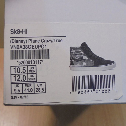 Vans Sk8-Hi Mickey Mouse Disney Plane Crazy authentic shoes size 44 new