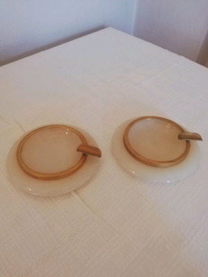 Ashtrays set of 2 made of white onyx with metal detail like new
