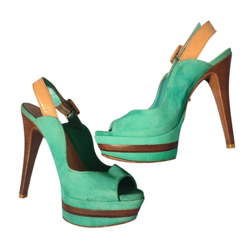 Schutz sandals used, size 37, turquoise with leather sole and gift blouse