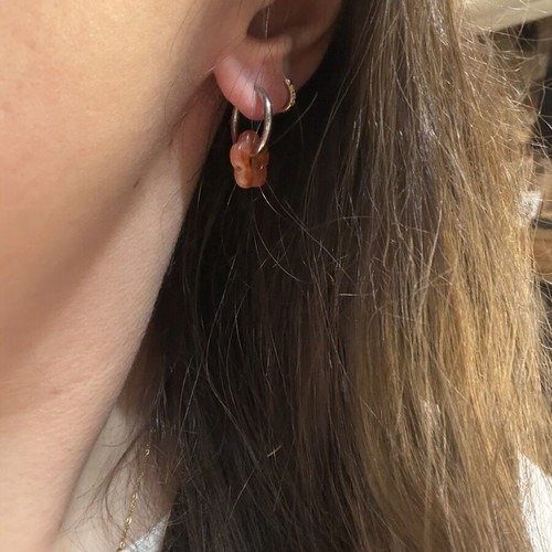 Silver hoop earrings with salmon flower accents new