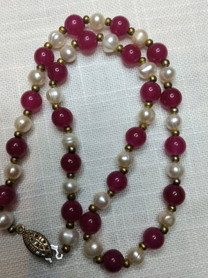 Κολιέ φυσικό μαργαριτάρι λευκό και κόκκινο κοράλλι σαν καινούργιο