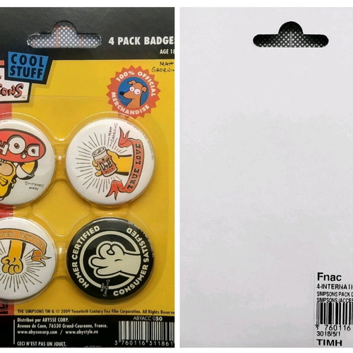 The Simpsons badges set 4 pieces new, 2009 Homer Simpson