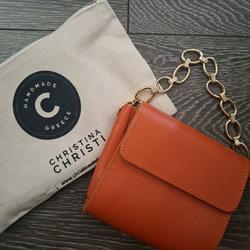 Leather handmade orange handheld bag new with neseser