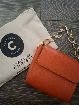 Leather handmade orange handheld bag new with neseser