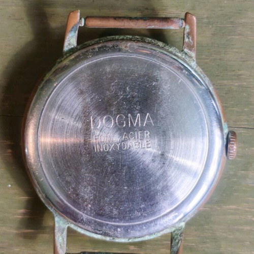 Vintage Dogma Rubis anti-magnetic watch used, men's, gold-tone