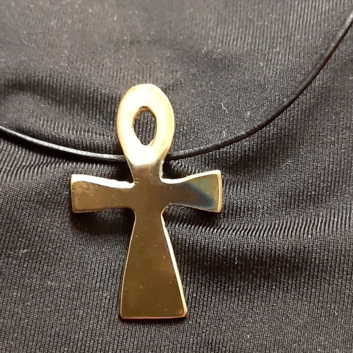 Arch copper cross pendant with genuine leather strap, handmade