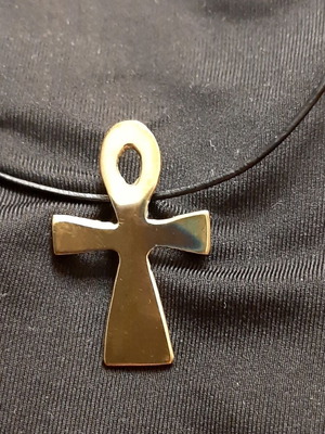 Arch copper cross pendant with genuine leather strap, handmade