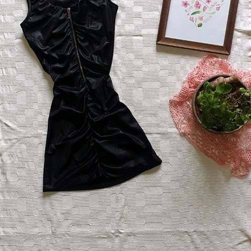 Black tight dress with zipper used, evening