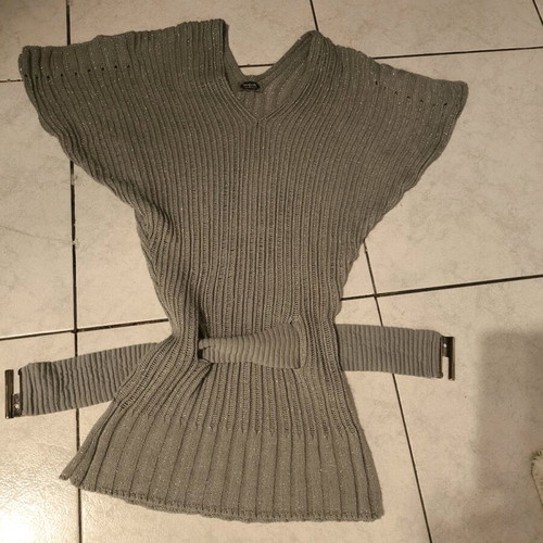 Lurex knitted long gray blouse S/M with belt like new