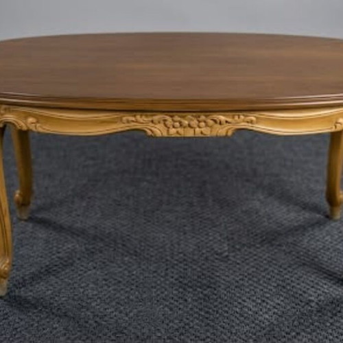 Oval Louis XV style coffee table with cabriole legs and carved apron
