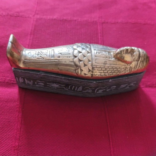 Bronze Egyptian Sarcophagus used, 15x5 cm