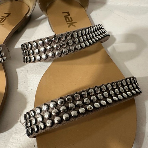 Nak women's sandal used, beige with silver studs, size 37