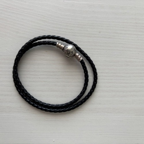 Pandora leather bracelets double black and dark purple, like new
