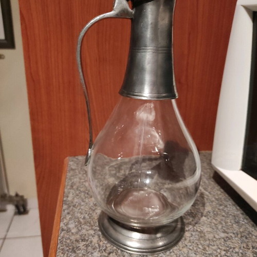 Pitcher made of tin and glass used, 28 cm