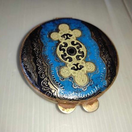 Powder compact used Made Italy with metal case and soft cover