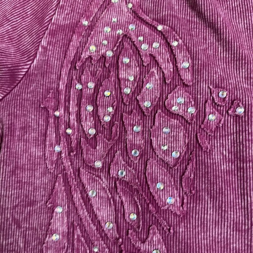 Rib blouse decorated with rhinestones like new, pink, size L