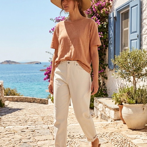 Allegra high-waisted five-pocket jeans mom fit off-white like new