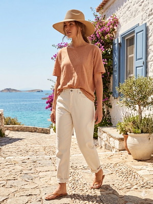 Allegra high-waisted five-pocket jeans mom fit off-white like new