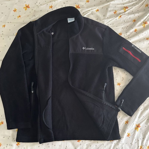 Columbia black fleece jacket with windproof lining, used, size M