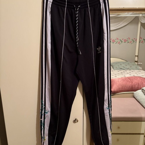 Adidas pants used with minor sewn detail, black and white, size S