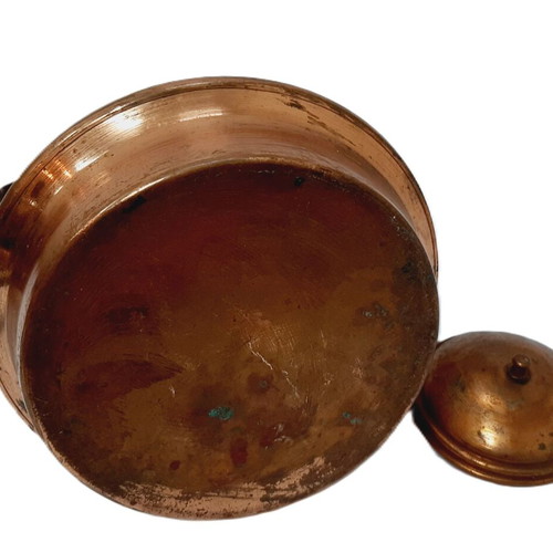 Vintage copper teapot used, 1980s, wooden handle