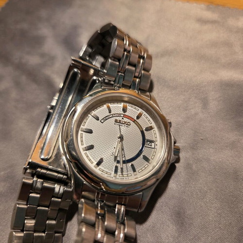 Seiko Kinetic Open Μovement 5M42-0C40 μεταχειρισμένο ανδρικό ρολόι ασημί