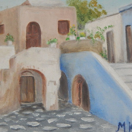 Oil painting on canvas by M. Kanellou, used, framed 30x23 cm