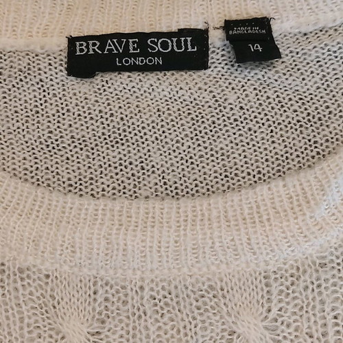 Brave Soul XL soft fluffy sweater with braids like new, white beige