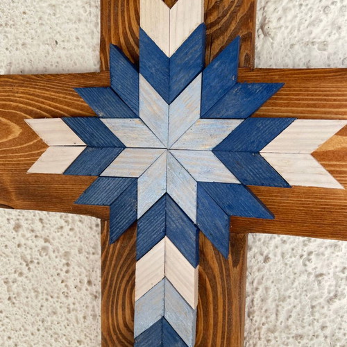 Handmade wooden wall cross with geometric design new