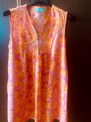 Antica Sartoria tunic Amalfi style used, cotton, purple and orange