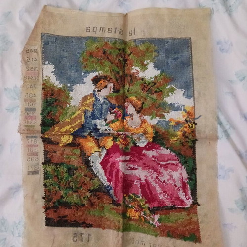 Vintage embroidered couple textile painting like new 43x33 cm