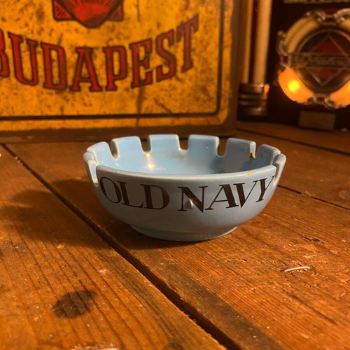 Papastratos Old Navy ceramic ashtray used, blue