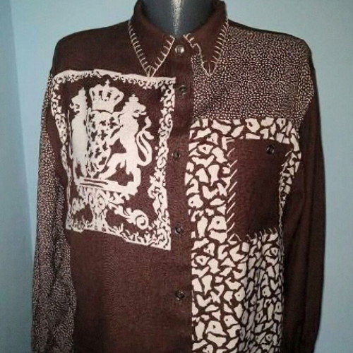 Basics women's tunic shirt used, patchwork, size L/XL, white and brown