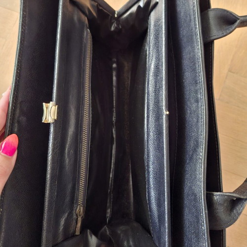 Vintage black leather handbag used, genuine calfskin