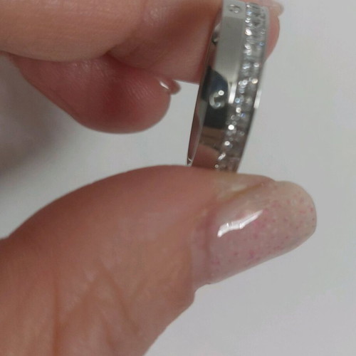 Ring No7 with rhinestones silver, stainless steel, new