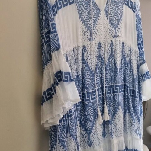 Caftan dress used, blue shades, one size