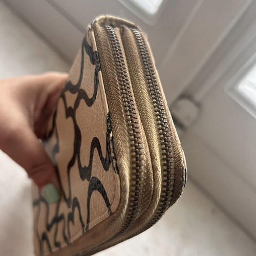 Tous Large Zip Around Wallet used, floral print, black and cream
