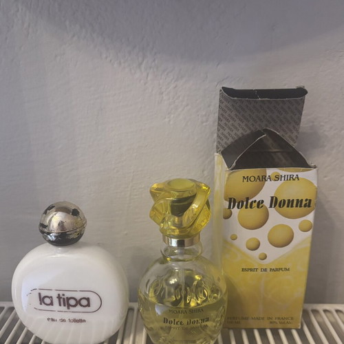Perfume bottles used, 2 vintage La Tipa and Dolce Donna Moara Shira