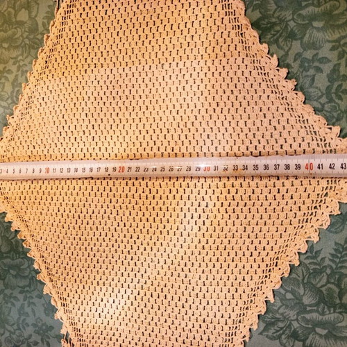 Handmade Crochet Table Runner used, 108x44 cm, ecru vintage