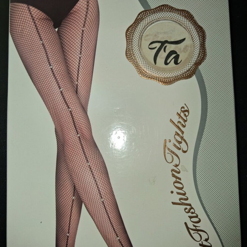 Fishnet tights with decorative seam and rhinestones new, black