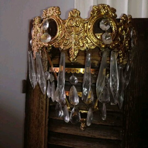 Vintage set of wall sconces with crystals like new