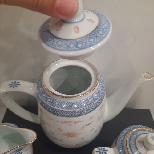Vintage porcelain tea set China rice grain technique, like new