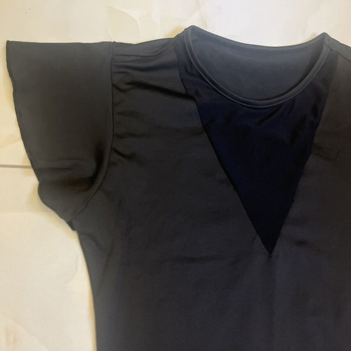 Black top small, like new, V-neck with transparency and ruffles