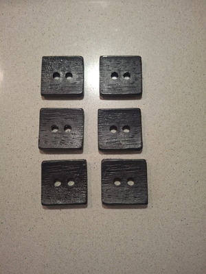 Set of 6 black decorative wooden buttons 3x3