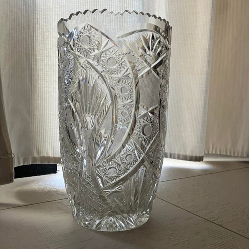 Bohemian hand-carved crystal vase, like new