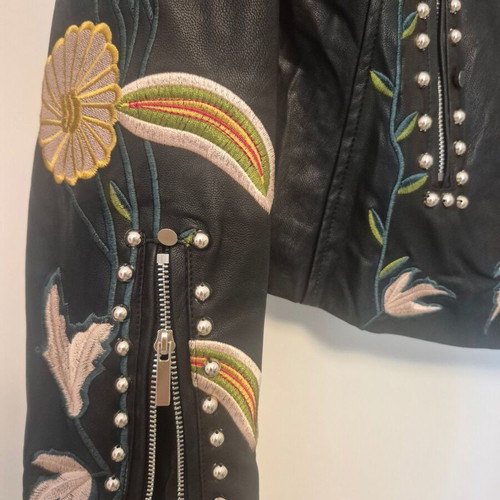 Embroidered black biker jacket size S like new