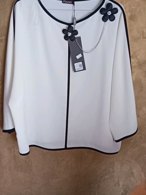 Favani women's blouse white with black details and decorative chain new